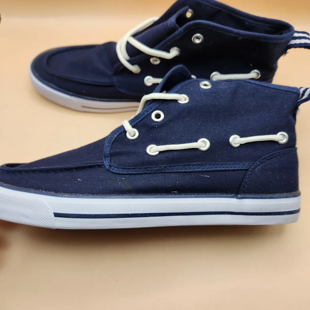 Collection 'O' Boat Shoes Mens Size 9 Navy Canvas High Top Lace Up VRL-03